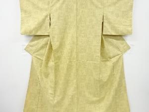 アンティーク　格子に抽象模様織出し手織り紬着物